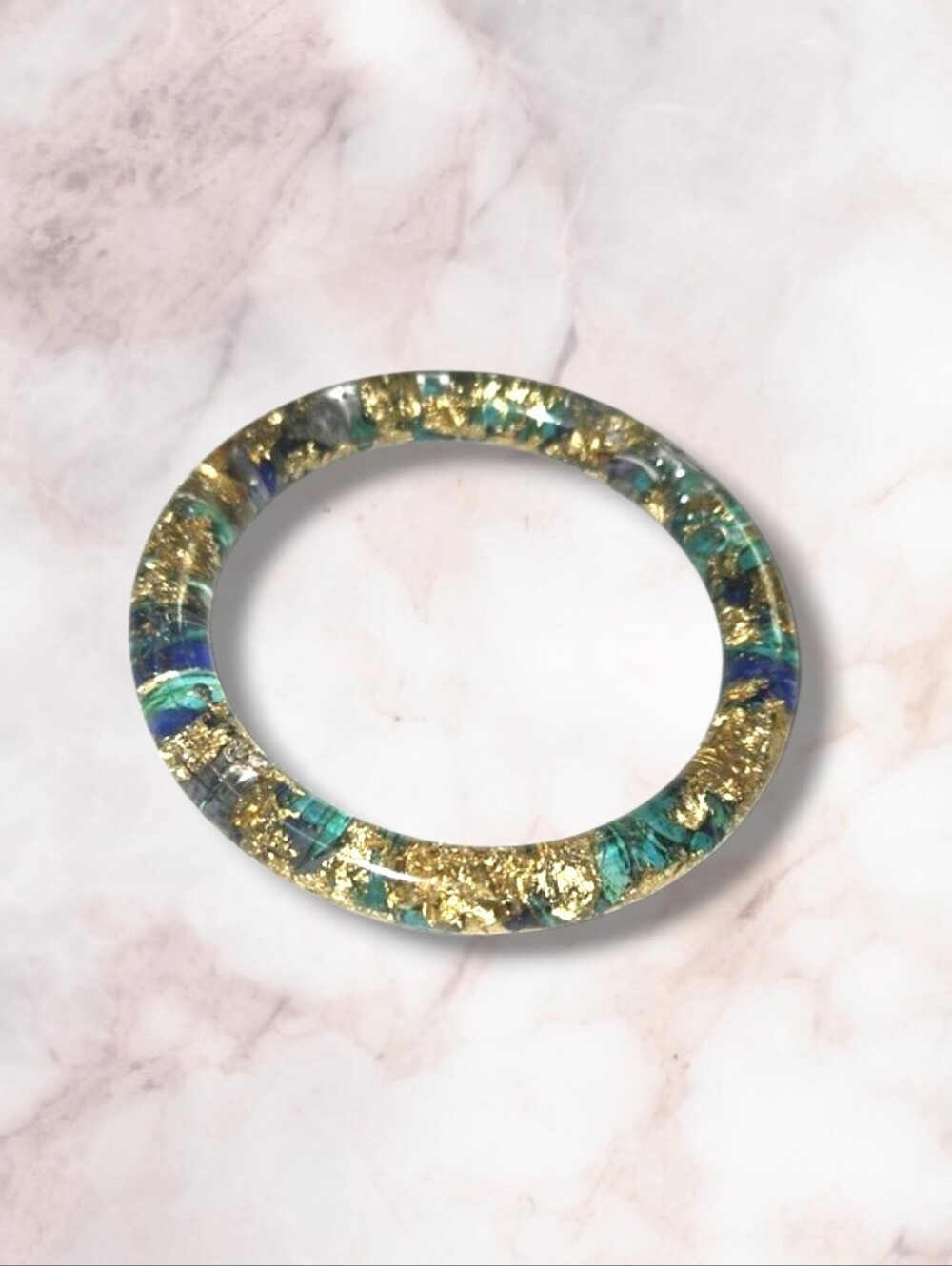 Resin Bangle Bracelet with Turquoise Lapis Lazuli And Gold Foil - Women Jewelry